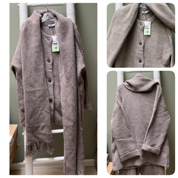 NWT Zara Short Knit Coat With Scarf - Picture 16 of 16
